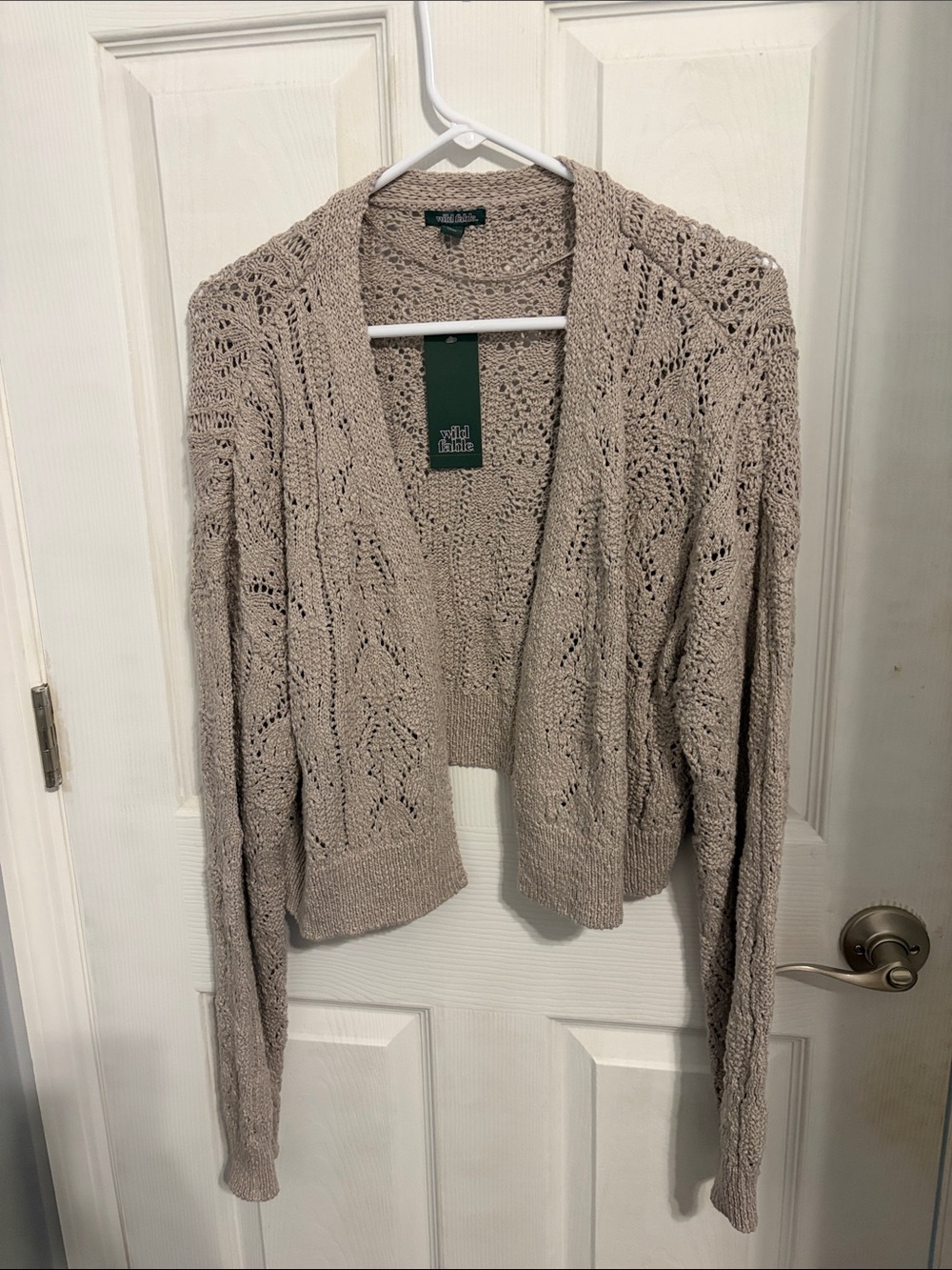 wild fable Crochet Open-Front Cardigan - Taupe